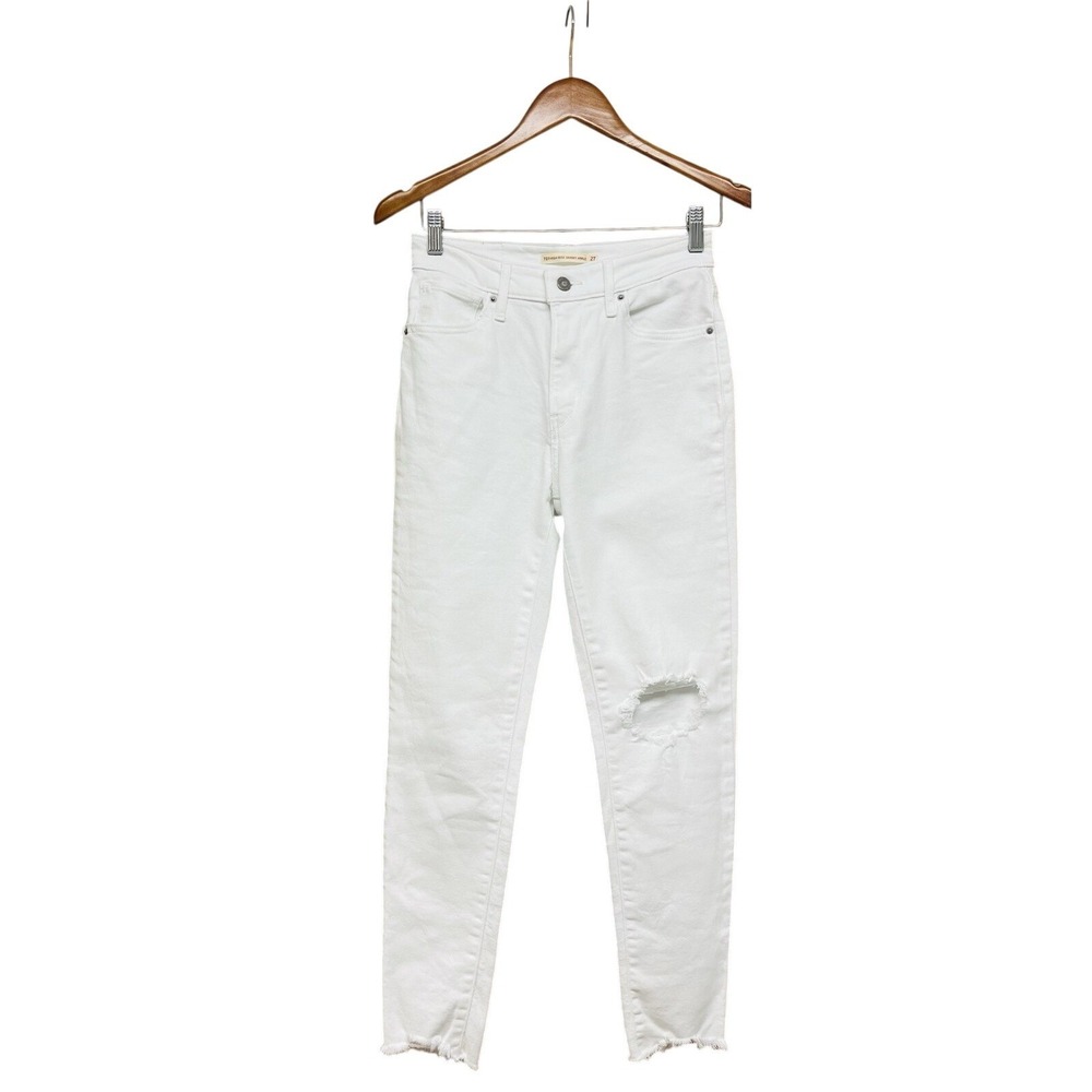 Levis 721 High Rise Skinny Ankle Jeans‎ 27 White Distressed Raw Hem Boho Trendy